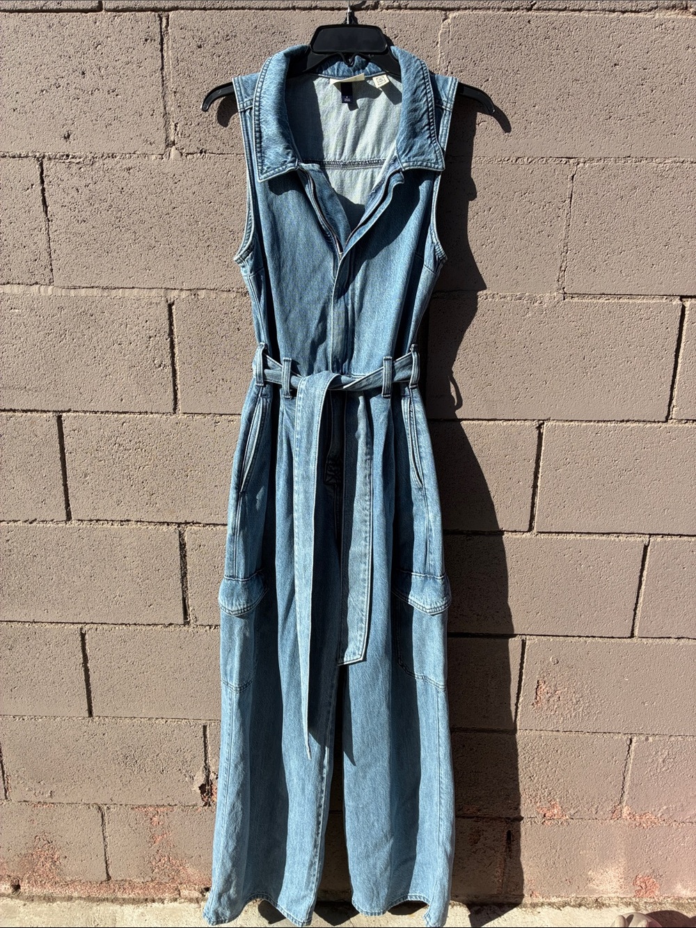 Universal Thread Light Blue Denim Jumpsuit with Tie Waist